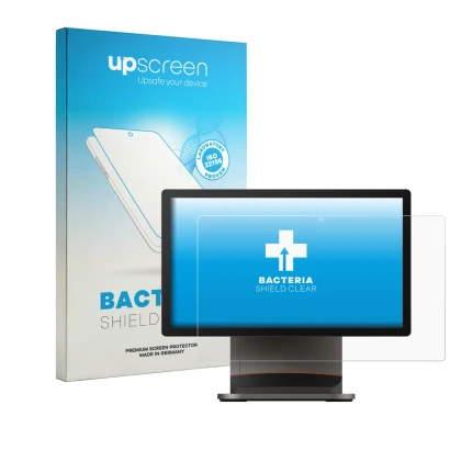 Face avant d’un emballage produit avec le logo de la marque upscreen. À côté, l’appareil Sunmi T3 est représenté avec la prote