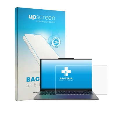 Face avant d’un emballage produit avec le logo de la marque upscreen. À côté, l’appareil Medion Avantum 15 S2 est représenté a