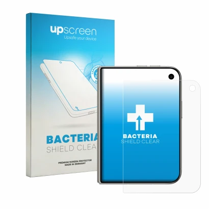 Face avant d’un emballage produit avec le logo de la marque upscreen. À côté, l’appareil Apple iPhone Duo est représenté avec