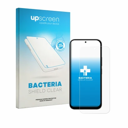 Face avant d’un emballage produit avec le logo de la marque upscreen. À côté, l’appareil Xiaomi Poco C95 Pro est représenté av
