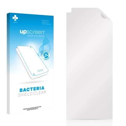 Face avant d’un emballage produit avec le logo de la marque upscreen. À côté se trouve la protection d’écran correspondante.