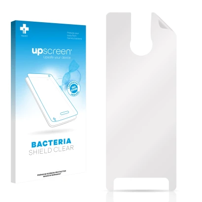 Face avant d’un emballage produit avec le logo de la marque upscreen. À côté se trouve la protection d’écran correspondante.