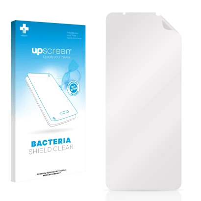 Face avant d’un emballage produit avec le logo de la marque upscreen. À côté se trouve la protection d’écran correspondante.