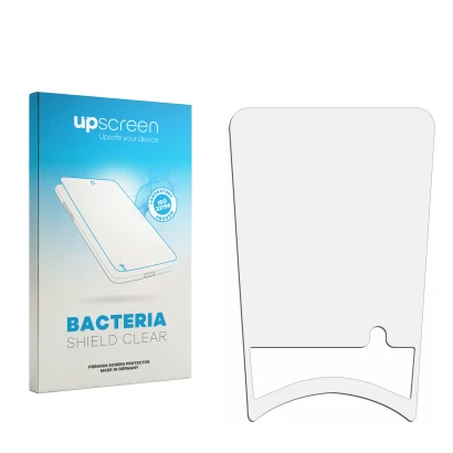 Face avant d’un emballage produit avec le logo de la marque upscreen. À côté se trouve la protection d’écran correspondante.