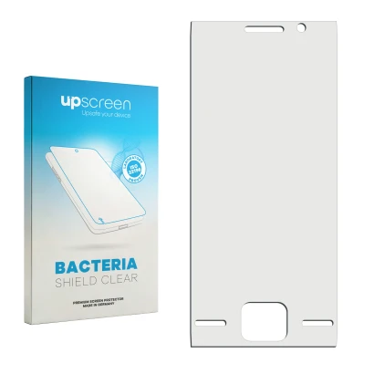 Face avant d’un emballage produit avec le logo de la marque upscreen. À côté se trouve la protection d’écran correspondante.