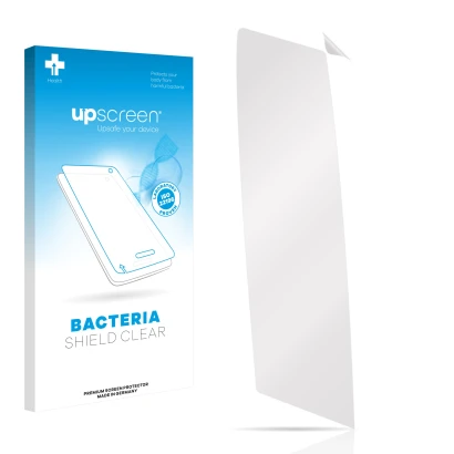 Face avant d’un emballage produit avec le logo de la marque upscreen. À côté se trouve la protection d’écran correspondante.