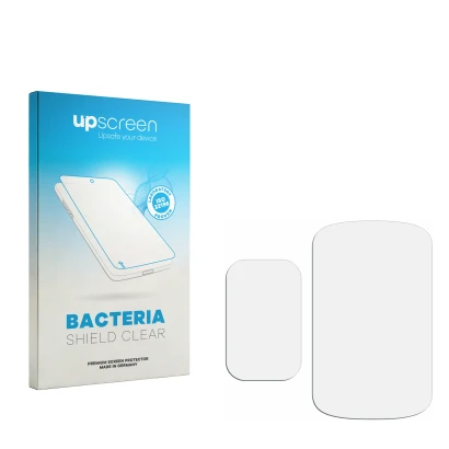 Face avant d’un emballage produit avec le logo de la marque upscreen. À côté se trouve la protection d’écran correspondante.