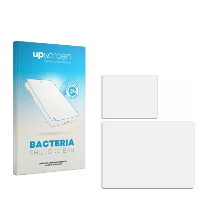 Face avant d’un emballage produit avec le logo de la marque upscreen. À côté se trouve la protection d’écran correspondante.