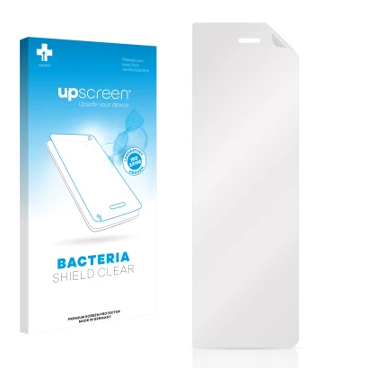 Face avant d’un emballage produit avec le logo de la marque upscreen. À côté se trouve la protection d’écran correspondante.