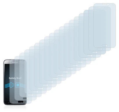 Image de l'appareil Samsung Galaxy S5 avec une grande variété de protections d'écran.