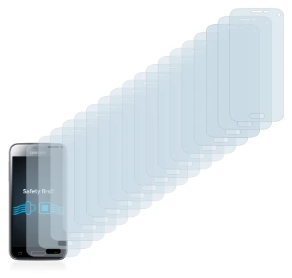 Image de l'appareil Samsung Galaxy S5 Mini SM-G800 avec une grande variété de protections d'écran.