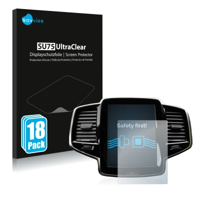 Face avant d’un emballage produit avec le logo de la marque Savvies. À côté, l’appareil Volvo XC90 Senus 2015-2017 est représe