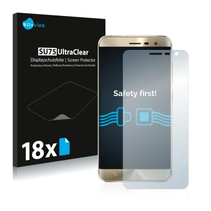 Face avant d’un emballage produit avec le logo de la marque Savvies. À côté, l’appareil ASUS ZenFone 3 ZE552KL est représenté 