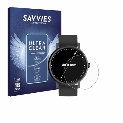 Face avant d’un emballage produit avec le logo de la marque Savvies. À côté, l’appareil Circulaire Displays (ø: 40 mm) est rep