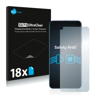 Face avant d’un emballage produit avec le logo de la marque Savvies. À côté, l’appareil Huawei Nova 5T est représenté avec la 