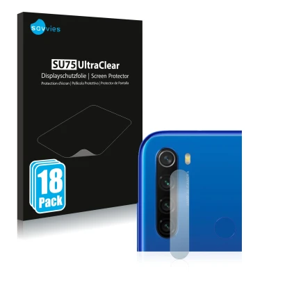 Face avant d’un emballage produit avec le logo de la marque Savvies. À côté, l’appareil Xiaomi Redmi Note 8T (Caméra UNIQUEMEN