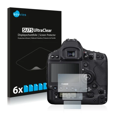 Face avant d’un emballage produit avec le logo de la marque Savvies. À côté, l’appareil Canon EOS 1D X Mark III est représenté