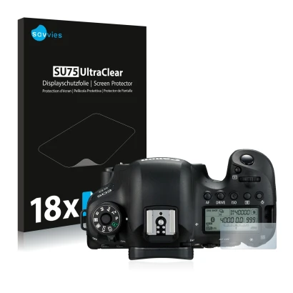 Face avant d’un emballage produit avec le logo de la marque Savvies. À côté, l’appareil Canon EOS 6D (affichage des épaules) e