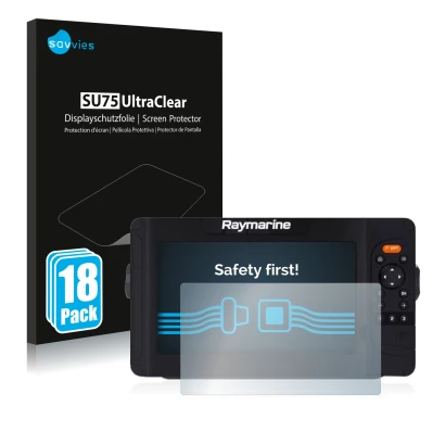 Face avant d’un emballage produit avec le logo de la marque Savvies. À côté, l’appareil Raymarine Element 7 HV est représenté 