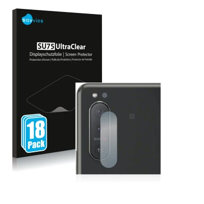 Face avant d’un emballage produit avec le logo de la marque Savvies. À côté, l’appareil Sony Xperia 5 II (Caméra UNIQUEMENT) e