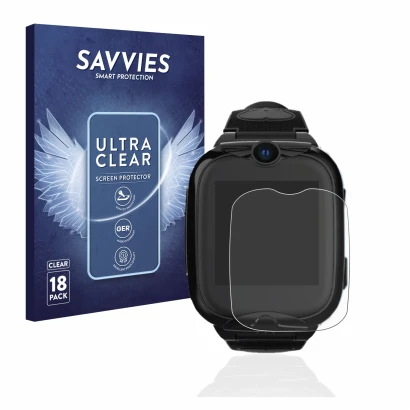 Face avant d’un emballage produit avec le logo de la marque Savvies. À côté, l’appareil Xplora Go 2 est représenté avec la pro