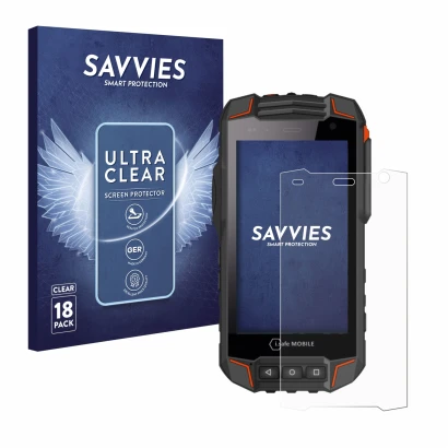 Face avant d’un emballage produit avec le logo de la marque Savvies. À côté, l’appareil i.safe MOBILE IS530.1 est représenté a