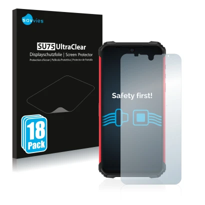 Face avant d’un emballage produit avec le logo de la marque Savvies. À côté, l’appareil Ulefone Armor 8 Pro est représenté ave
