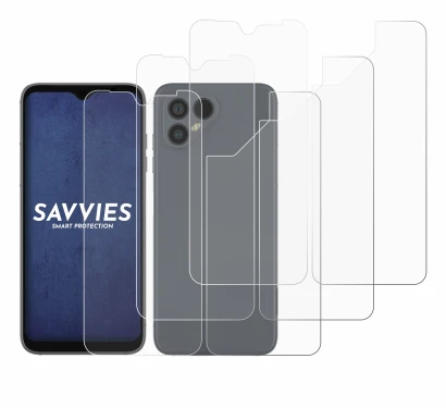 Image de l'appareil Fairphone 4 (Avant+Arrière) avec une grande variété de protections d'écran.