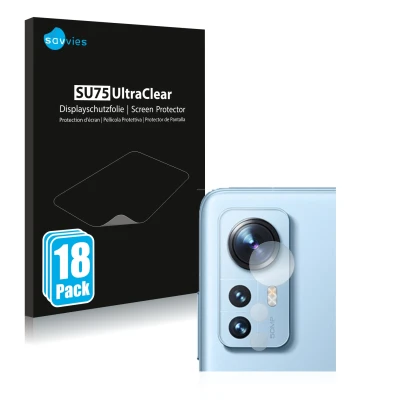 Face avant d’un emballage produit avec le logo de la marque Savvies. À côté, l’appareil Xiaomi 12 Pro (Caméra UNIQUEMENT) est 