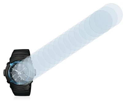 Image de l'appareil Casio AWG M100 avec une grande variété de protections d'écran.