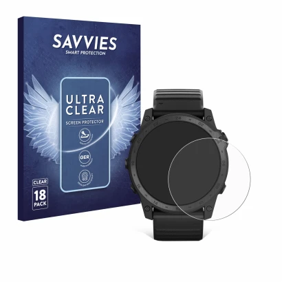 Face avant d’un emballage produit avec le logo de la marque Savvies. À côté, l’appareil Garmin Tactix 7 Pro Ballistics est rep