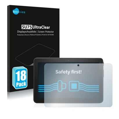 Face avant d’un emballage produit avec le logo de la marque Savvies. À côté, l’appareil Amazon Fire 7 2022 est représenté avec