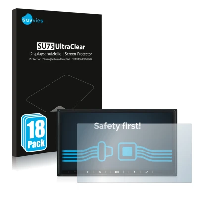 Face avant d’un emballage produit avec le logo de la marque Savvies. À côté, l’appareil Alpine iLX-W690D est représenté avec l