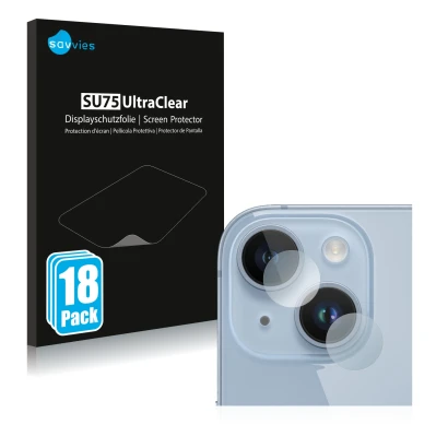 Face avant d’un emballage produit avec le logo de la marque Savvies. À côté, l’appareil Apple iPhone 14 (Caméra UNIQUEMENT) es