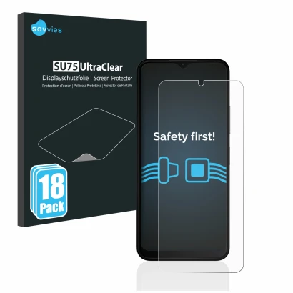 Face avant d’un emballage produit avec le logo de la marque Savvies. À côté, l’appareil Nokia C22 est représenté avec la prote