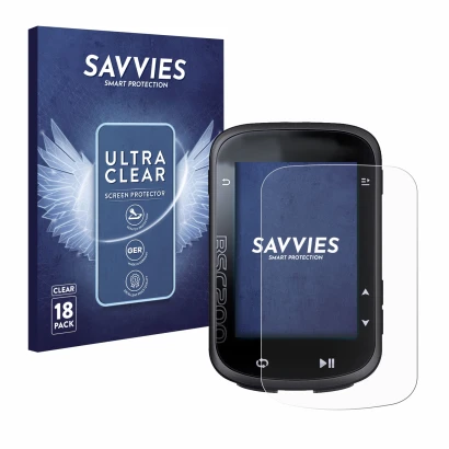 Face avant d’un emballage produit avec le logo de la marque Savvies. À côté, l’appareil iGPSPORT BSC200 est représenté avec la