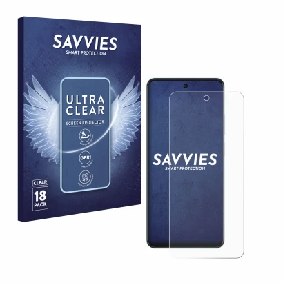 Face avant d’un emballage produit avec le logo de la marque Savvies. À côté, l’appareil Oppo A60 est représenté avec la protec