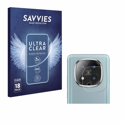 Face avant d’un emballage produit avec le logo de la marque Savvies. À côté, l’appareil Xiaomi Redmi Note 14 Pro Plus (Caméra 