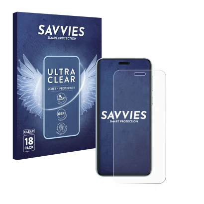 Face avant d’un emballage produit avec le logo de la marque Savvies. À côté, l’appareil Honor Magic 7 RSR est représenté avec 