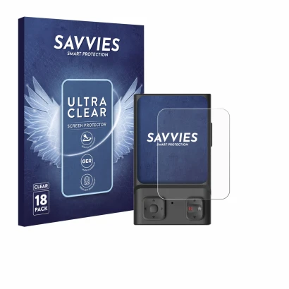 Face avant d’un emballage produit avec le logo de la marque Savvies. À côté, l’appareil Hoverair Beacon est représenté avec la