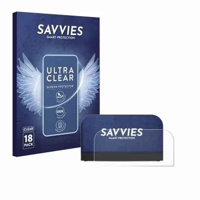 Face avant d’un emballage produit avec le logo de la marque Savvies. À côté, l’appareil Nintendo Switch 2 Station est représen