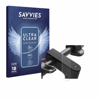 Face avant d’un emballage produit avec le logo de la marque Savvies. À côté, l’appareil Xiaomi Electric Scooter 4 est représen