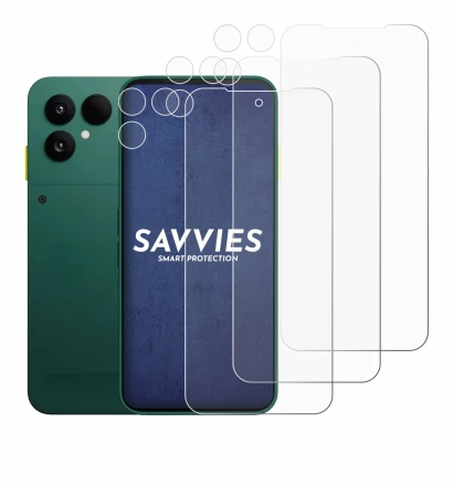 Image de l'appareil Fairphone 6 (Avant+Caméra) avec une grande variété de protections d'écran.