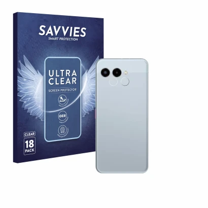 Face avant d’un emballage produit avec le logo de la marque Savvies. À côté, l’appareil Telekom T Phone 3 (Caméra UNIQUEMENT) 