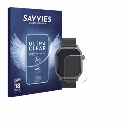 Face avant d’un emballage produit avec le logo de la marque Savvies. À côté, l’appareil Kospet Pulse est représenté avec la pr