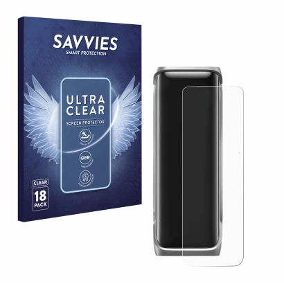Face avant d’un emballage produit avec le logo de la marque Savvies. À côté, l’appareil EcoFlow Rapid Pro X est représenté ave