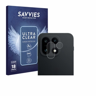 Face avant d’un emballage produit avec le logo de la marque Savvies. À côté, l’appareil OnePlus 15 (Caméra UNIQUEMENT) est rep