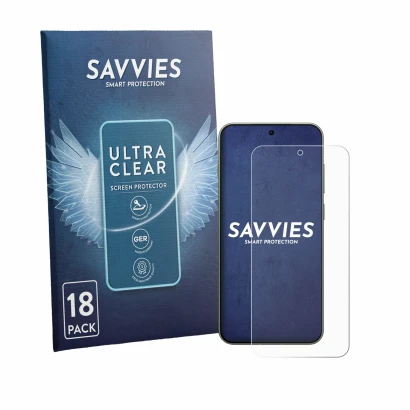 Face avant d’un emballage produit avec le logo de la marque Savvies. À côté, l’appareil OnePlus 13s est représenté avec la pro