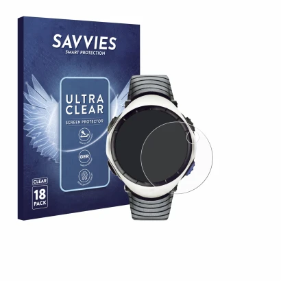 Face avant d’un emballage produit avec le logo de la marque Savvies. À côté, l’appareil Suunto Regatta est représenté avec la 