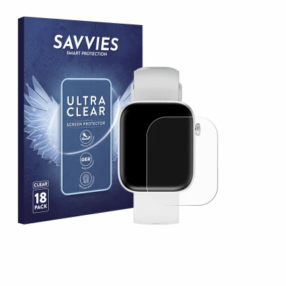 Face avant d’un emballage produit avec le logo de la marque Savvies. À côté, l’appareil HMD Watch P1 est représenté avec la pr